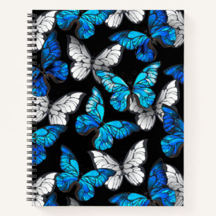 Carnet Motif sans couleur foncée avec papillons bleus Mor