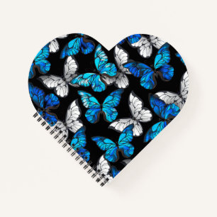 Carnet Motif sans couleur foncée avec papillons bleus Mor