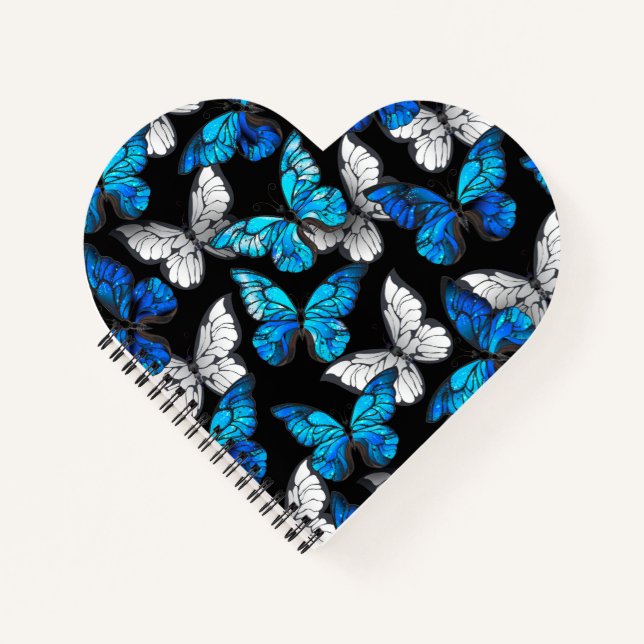 Carnet Motif sans couleur foncée avec papillons bleus Mor (Devant)