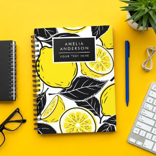 Carnet Motif sans couture aux feuilles de citron et noire
