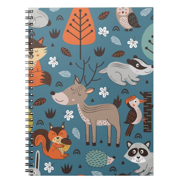 Carnet Motif sans couture avec animaux de la forêt sur fo (Devant)