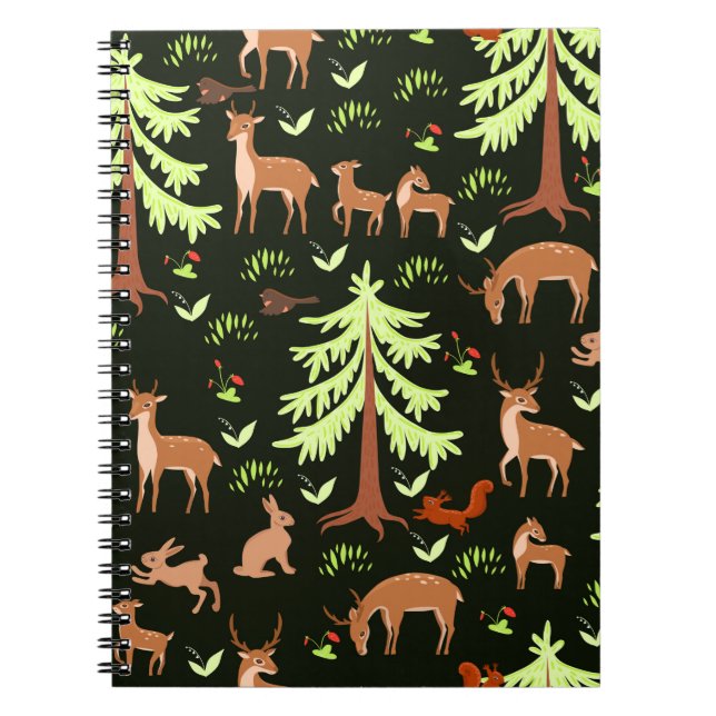 Carnet Motif sans couture avec cerfs dans la forêt. (Devant)