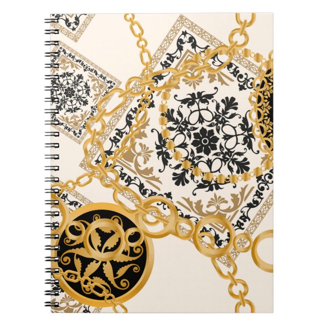 Carnet Motif sans couture avec chaînes or pierres précieu (Devant)
