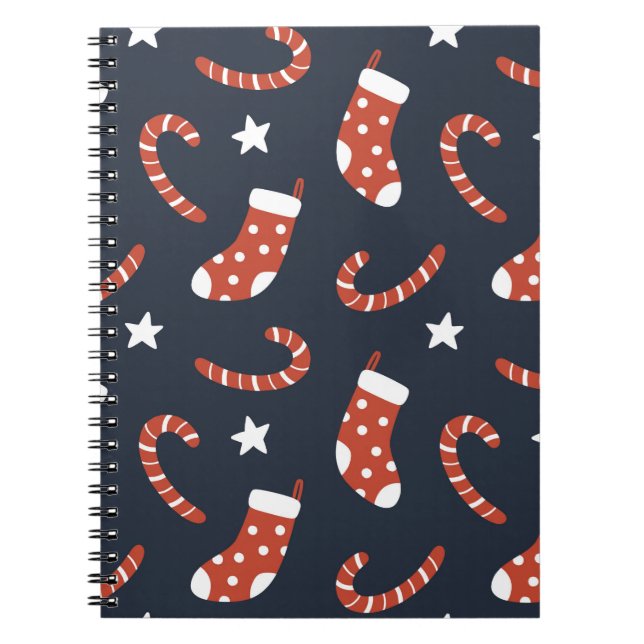 Carnet Motif sans couture avec chaussettes de noël, sucre (Devant)