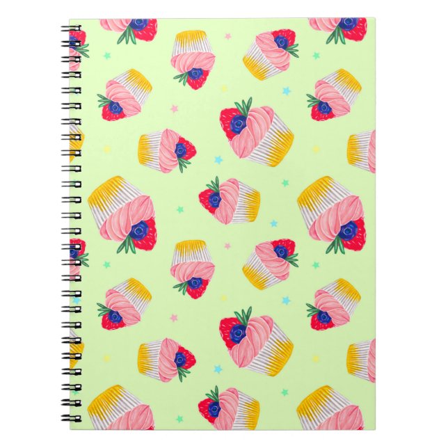 Carnet Motif sans couture avec cupcake aux fraises (Devant)