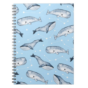 Carnet Motif sans couture avec de jolies baleines et étoi