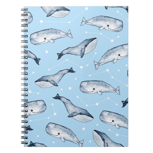 Carnet Motif sans couture avec de jolies baleines et étoi (Devant)