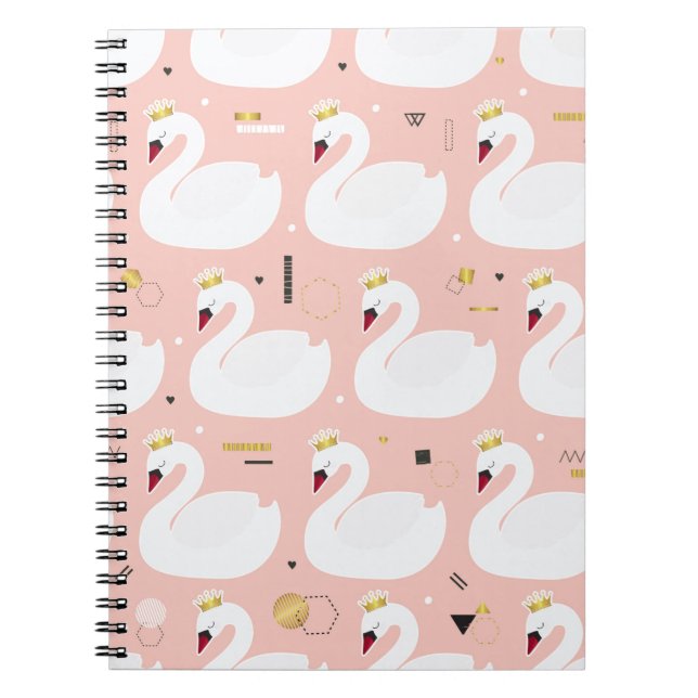 Carnet Motif sans couture avec de mignons cygnes blancs.  (Devant)