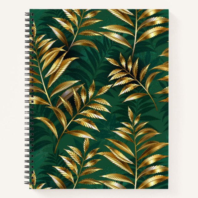 Carnet Motif sans couture avec des fougères dorées (Devant)
