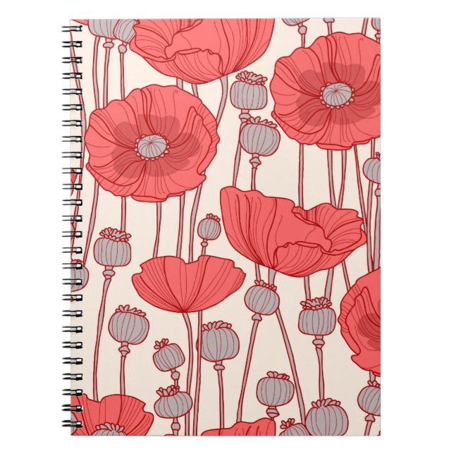 Carnet Motif sans couture avec des pavots.  (Devant)