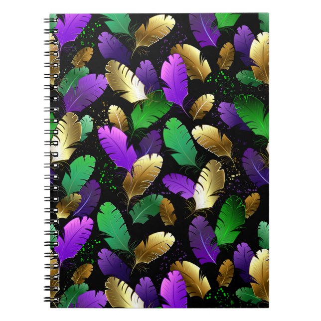Carnet Motif sans couture avec des plumes de Mardi Gras (Devant)