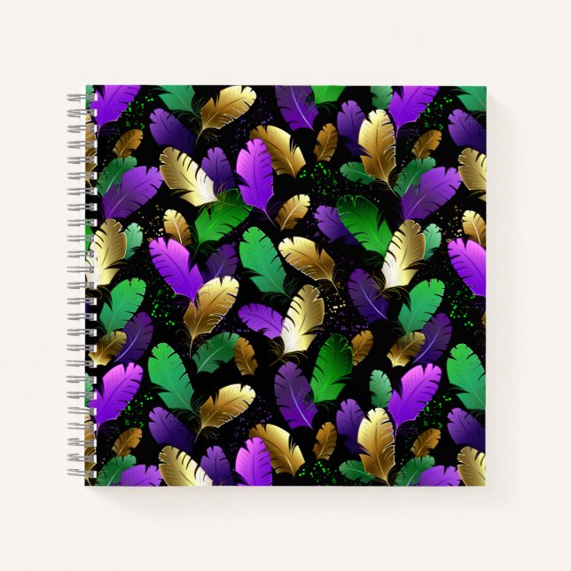 Carnet Motif sans couture avec des plumes de Mardi Gras (Devant)