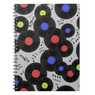 Carnet Motif sans couture avec disques vinyles et notes.