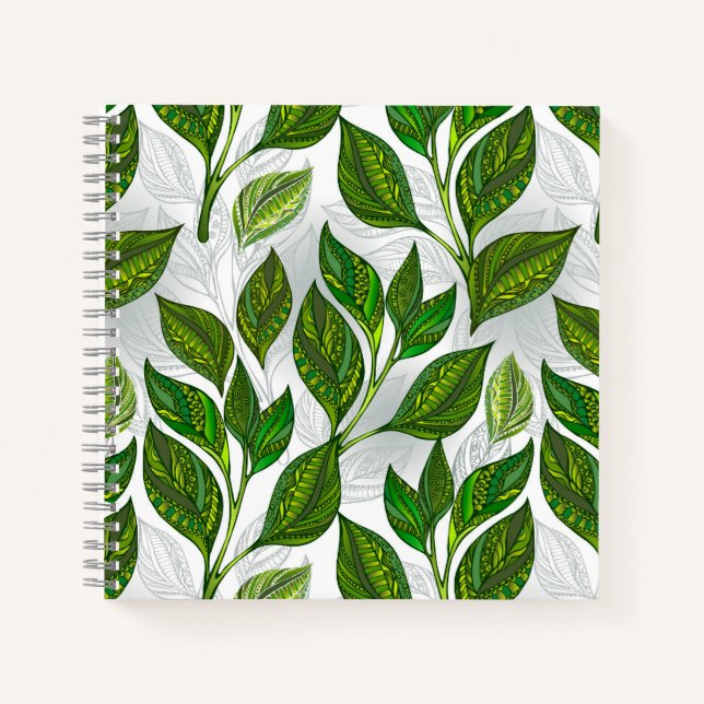 Carnet Motif sans couture avec Feuilles de thé vert (Devant)