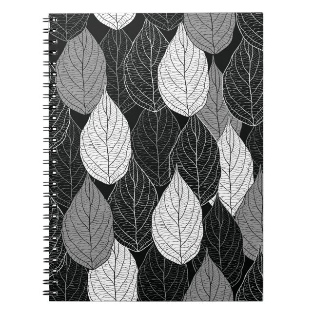 Carnet Motif sans couture avec feuilles. Monochrom à main (Devant)