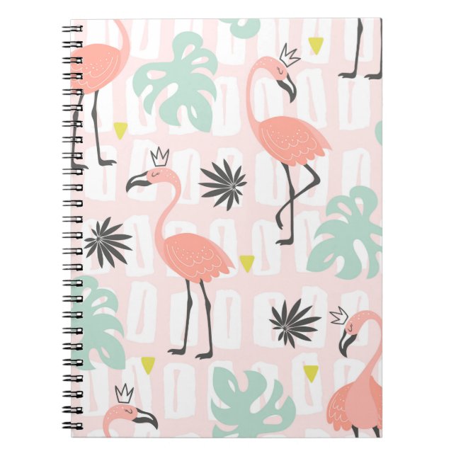 Carnet Motif sans couture avec flamants roses et feuilles (Devant)