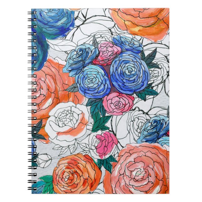 Carnet Motif sans couture avec fleurs colorées (Devant)