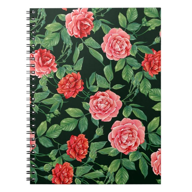Carnet Motif sans couture avec fleurs de roses rouges. Co (Devant)