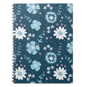 Carnet Motif sans couture avec fleurs d'été bleues sur fo