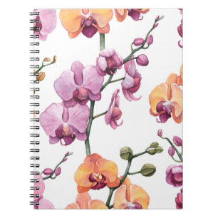 Carnet Motif sans couture avec fleurs d'orchidées aquare