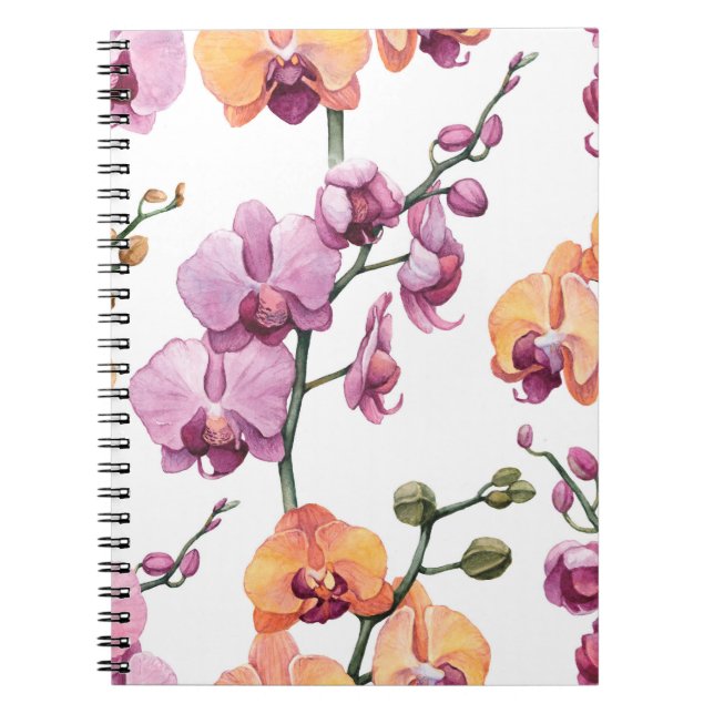 Carnet Motif sans couture avec fleurs d'orchidées aquarel (Devant)