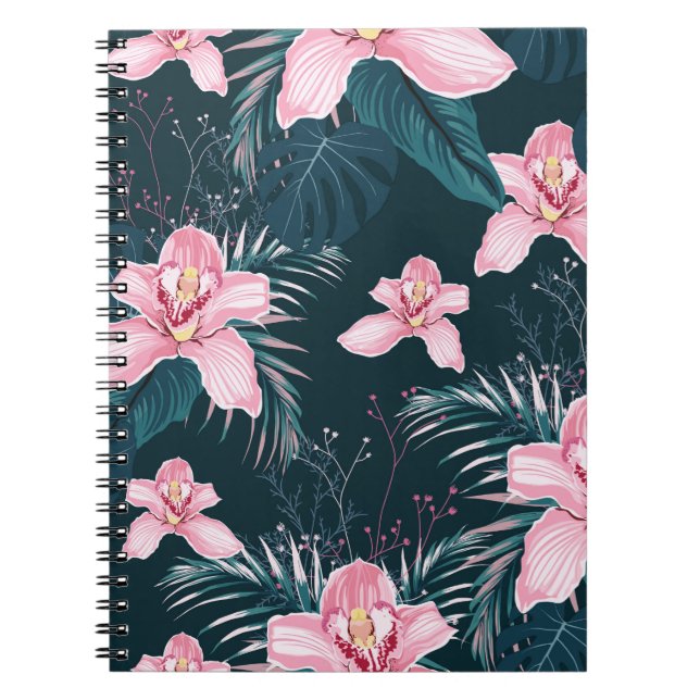 Carnet Motif sans couture avec fleurs Orchidée, métro col (Devant)