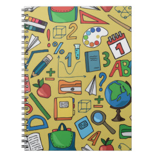 Carnet Motif sans couture avec fournitures scolaires sur 