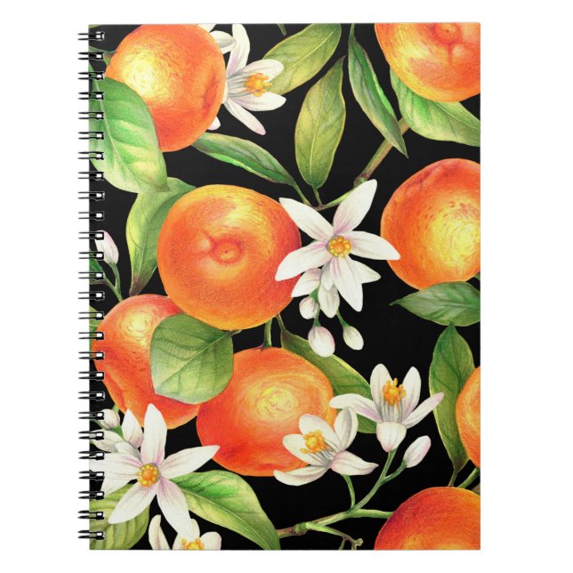 Carnet Motif sans couture avec fruits orange, fleurs et l (Devant)