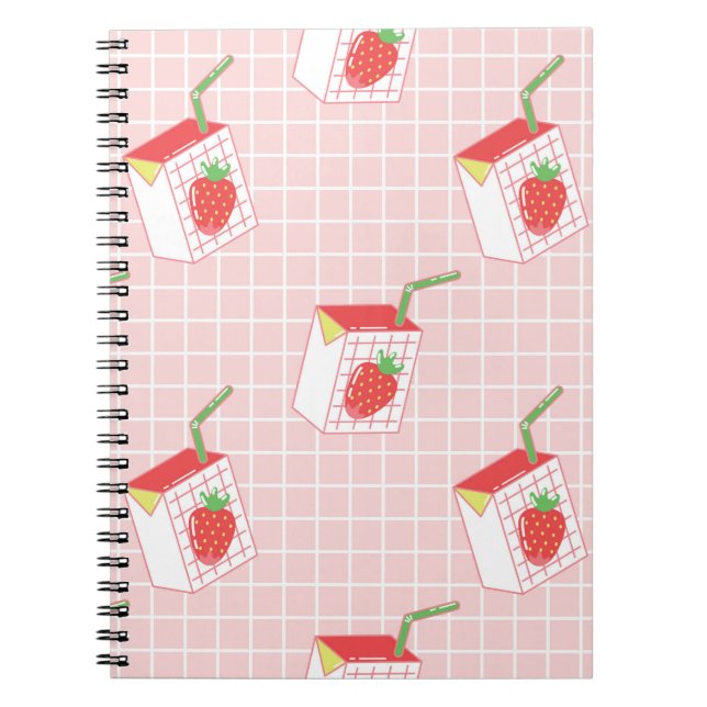 Carnet Motif sans couture avec lait de fraise caricaturé  (Devant)