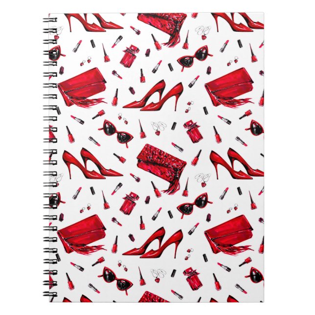 Carnet Motif sans couture avec les petites choses en roug (Devant)