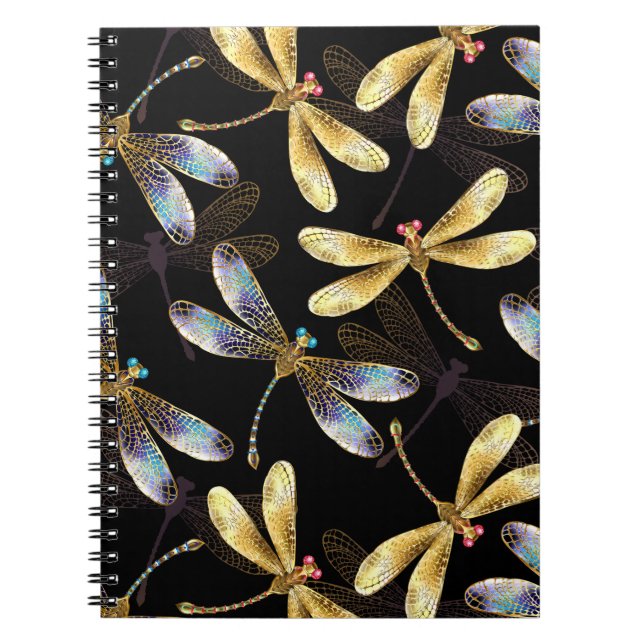 Carnet Motif sans couture avec libellules d'or (Devant)
