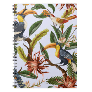 Carnet Motif sans couture avec oiseaux et feuilles tropic