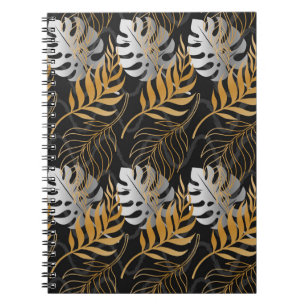 Carnet Motif sans couture avec or, argent plante tropical