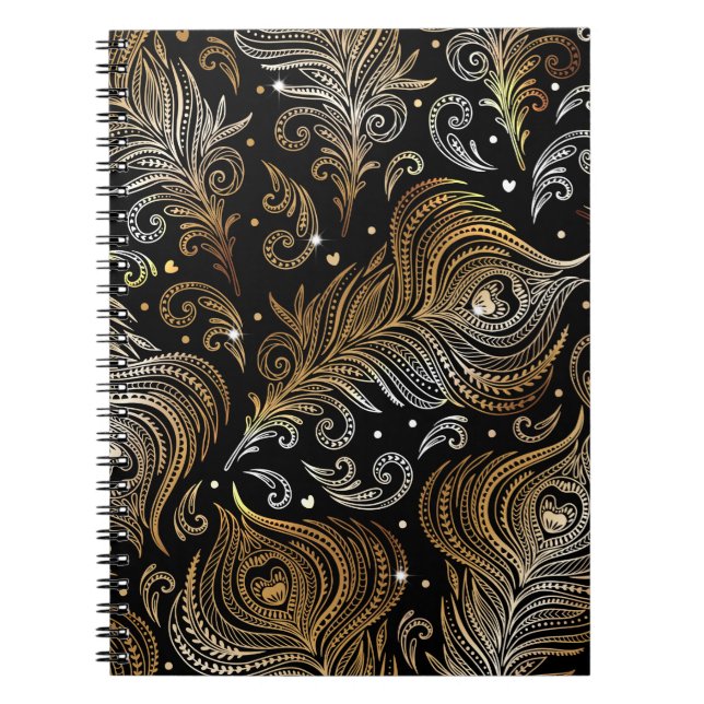 Carnet Motif sans couture avec plumes de paon. D libre (Devant)