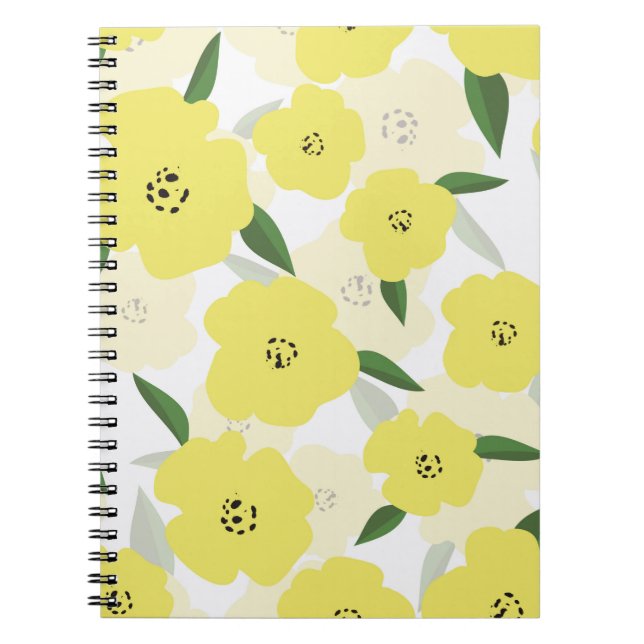 Carnet Motif sans couture avec retour de fleurs jaune vif (Devant)