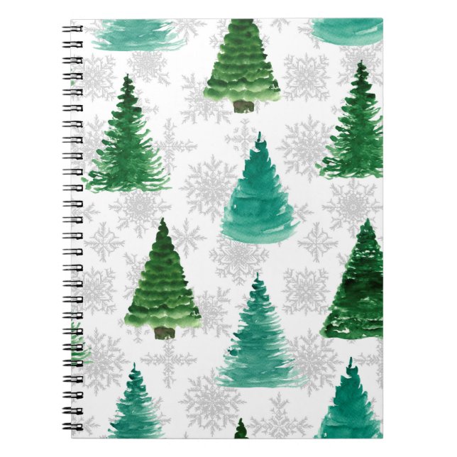 Carnet Motif sans couture avec sapin et flocons de neige. (Devant)