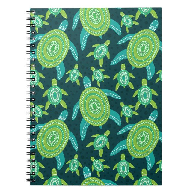 Carnet Motif sans couture avec tortues vertes. Mer (Devant)