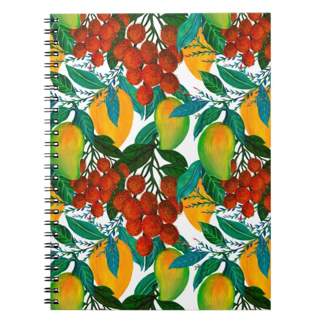 Carnet Motif sans couture avec une mangue fraîche et exot (Devant)
