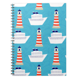 Carnet Motif sans couture avec vagues, phares et cruis