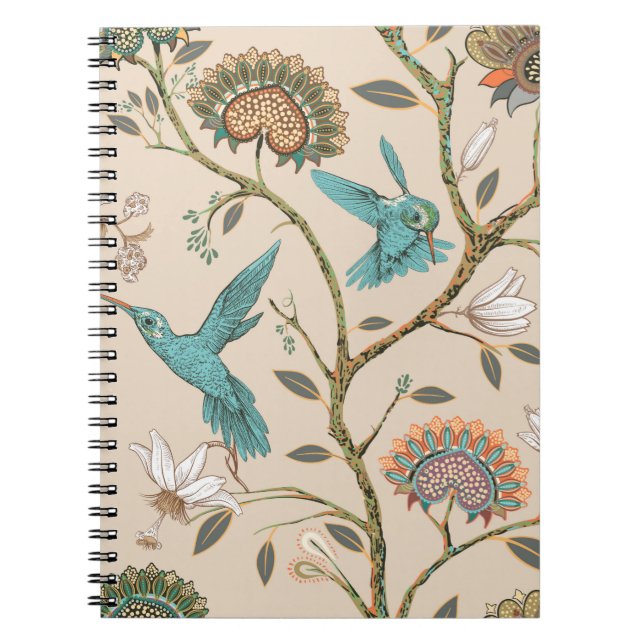 Carnet Motif sans couture beige avec fleurs stylisées et  (Devant)