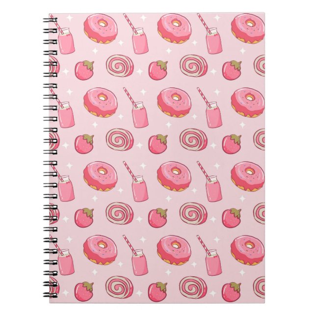 Carnet Motif sans couture d'aliments roses mignons et kaw (Devant)