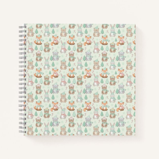 Carnet Motif sans couture d'animaux de Noël mignons (Devant)