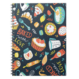 Carnet Motif sans couture de boulangerie rétro avec des p