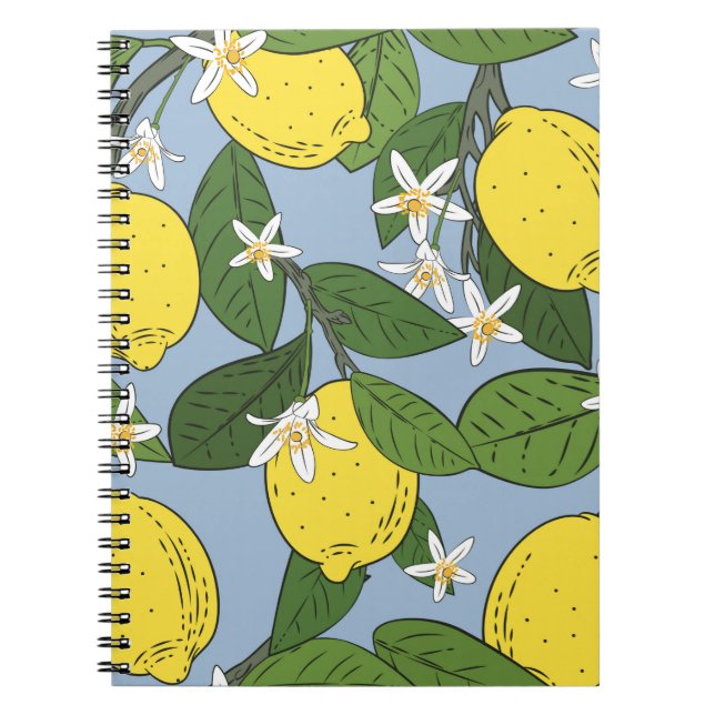 Carnet Motif sans couture de branches avec citrons, vert  (Devant)