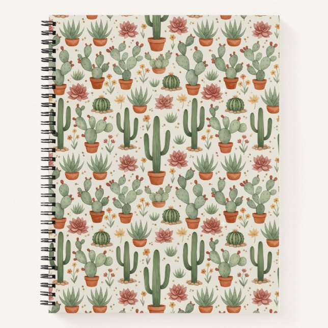 Carnet Motif sans couture de cactus de désert succulent (Devant)
