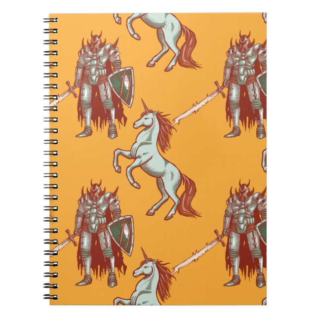 Carnet motif sans couture de chevalier médiéval et licorn (Devant)