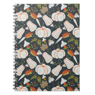 Carnet Motif sans couture de citrouille floral noir et bl