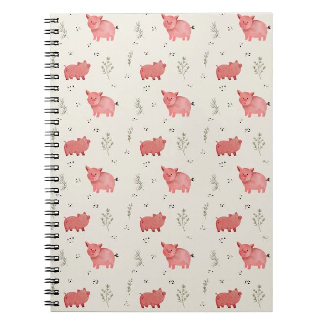 Carnet Motif sans couture de cochons et de fleurs à l'aqu (Devant)