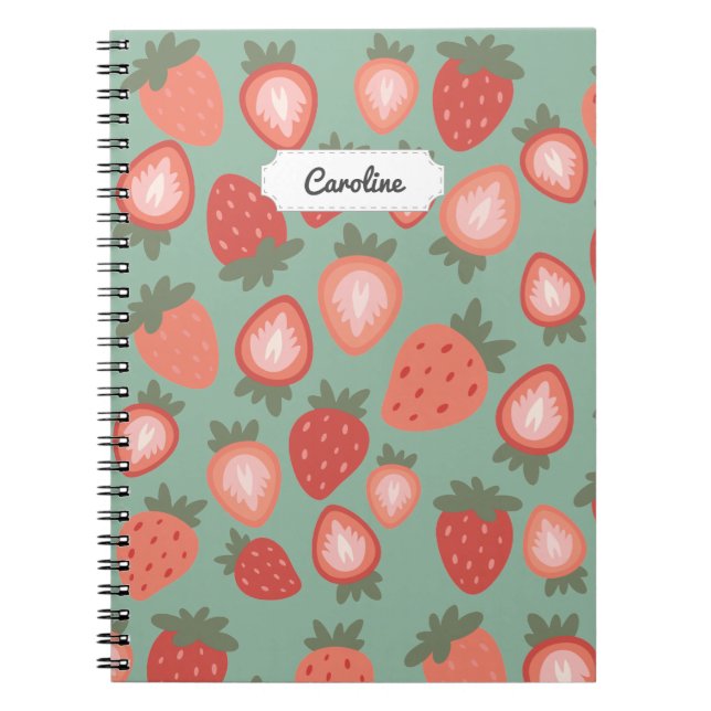 Carnet Motif sans couture de fraise rouge personnalisable (Devant)