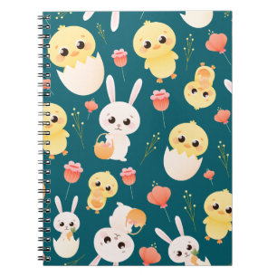Carnet Motif sans couture de poussins et de lapins de Pâq